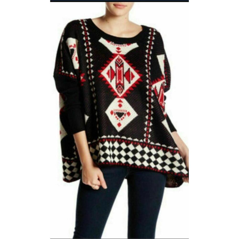 Romeo + Juliet Couture Aztec Tribal Poncho sweater Women Size S NWT! $155 #W6
